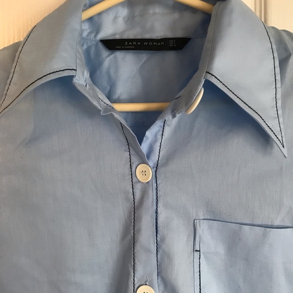 Zara long loose button chambray blouse with piping detail. Size small - Picture 3 of 6